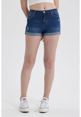 Short Mujer Roll Up Tiro Alto Azul