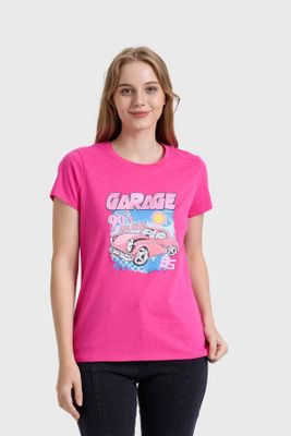 Polera Mujer Básica Print Fucsia