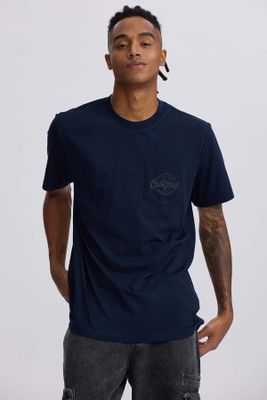 Polera Hombre Bolsillo Contraste Azul