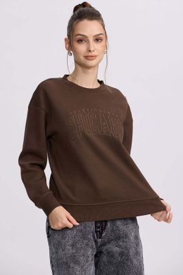 Polerón Mujer Oversize Bordado Cafe