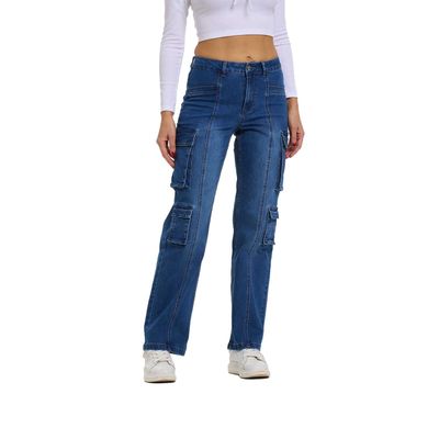Jeans Mujer Denim Calce Recto Azul
