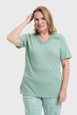 Polera Mujer Detalle Macramé Verde