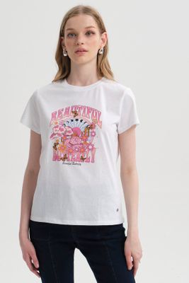 Polera Mujer Básica Print Blanco / Rosado