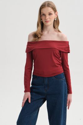 Imagen 1 del producto Polera Mujer Drapeada Malla Burdeo