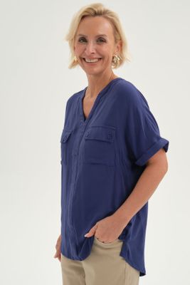 Imagen 2 del producto Blusa Mujer Lisa 2 Tapetas Azul