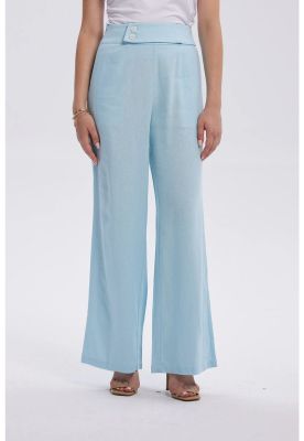 Pantalón Mujer Lino Sastrero Cierre Celeste