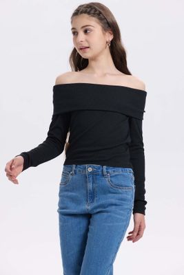 Imagen 2 del producto Polera Niña Escote Bardot Negro