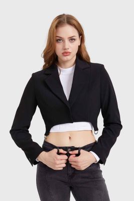 Blazer Mujer Hebillas Crop Negro