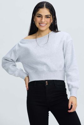 Imagen 1 del producto Polerón Mujer Asimétrico Lazo Gris Melange