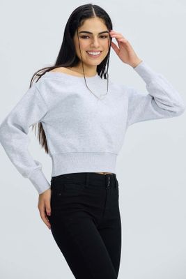 Imagen 2 del producto Polerón Mujer Asimétrico Lazo Gris Melange