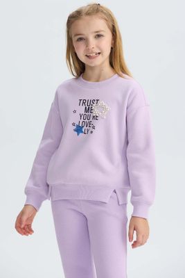 Polerón Niña Cerrado Con Print Lila