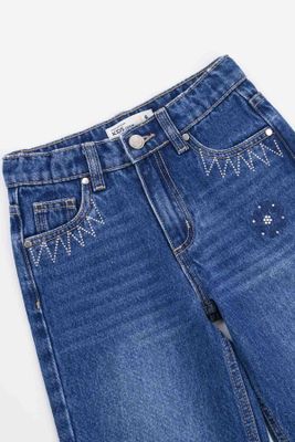 Jeans Niña Flare Con Strass Azul