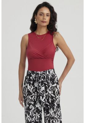 Polera Mujer Con Malla Superior Rojo Oscuro