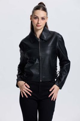 Chaqueta Mujer Efecto Cuero Negro