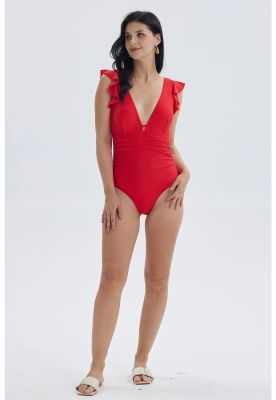 Traje De Baño Mujer Entero Vuelos Rojo