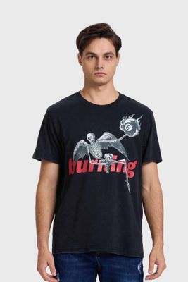 Polera Hombre Acid Wash Print Negro
