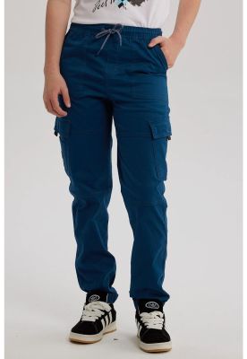 Pantalón Niño Gabardina Jogger Cargo Petróleo