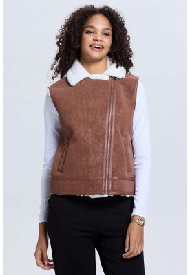 Imagen 2 del producto Chaqueta Mujer Efecto Cuero Bonded Café Oscuro
