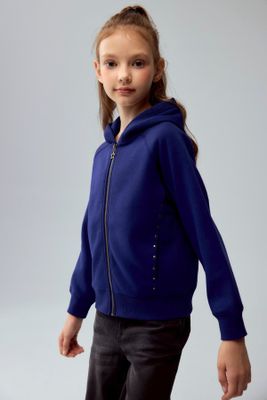 Polerón Niña Con Textura Mangas Azul Oscuro