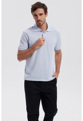Polera Hombre Pique Básica Lisa Celeste