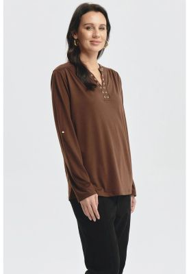 Imagen 2 del producto Polera Mujer Cuello Abotónado Café