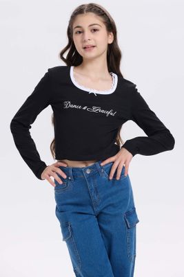 Polera Niña Con Aplicación Negro