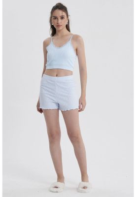 Pijama Mujer Crop Celeste