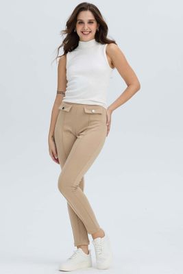 Calza Mujer Pretina Elasticada Beige