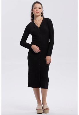 Vestido Mujer Abotonado Negro