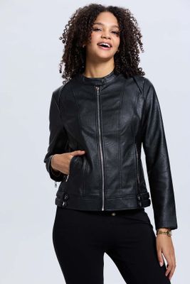 Chaqueta Mujer Efecto Cuero Negro II