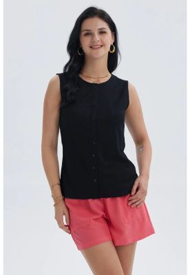 Polera Mujer Aplicación Botones Negro