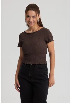 Polera Mujer Con Bardot Detalles Café Oscuro