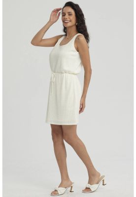 Vestido Mujer Corto Cordón Crema