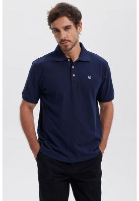Polera Hombre Pique Básica Lisa Azul Marino III