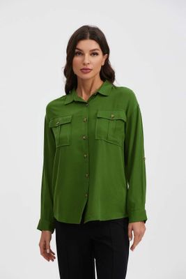 Blusa Mujer Manga Roll Up Verde