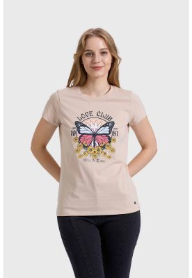 Polera Mujer Básica Print Beige - lll