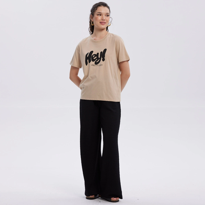 Polera Mujer Print Con Aplicación Beige