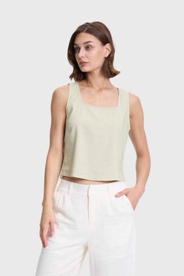 Blusa Mujer Crop Escote Cuadrado Caqui