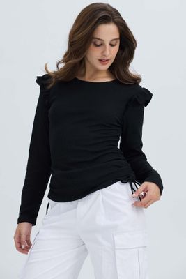 Imagen 2 del producto Polera Mujer Con Vuelo Rib Recogido Negro