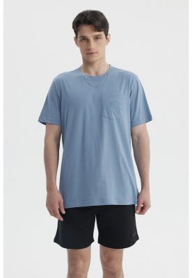 Polera Hombre Con Bolsillo Print Azul Piedra