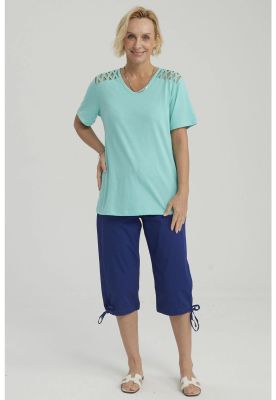 Polera Mujer Detalle Hombro Turquesa