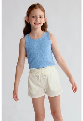 Polera Niña Textura Tipo Peto Celeste