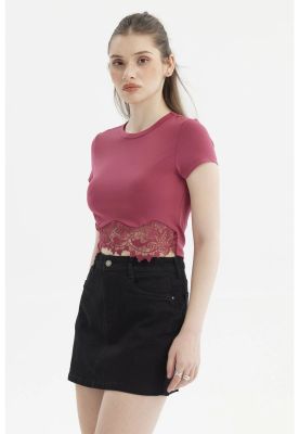 Imagen 2 del producto Polera Mujer Lisa Basta Encaje Magenta