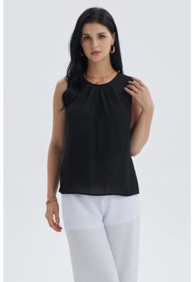 Blusa Mujer Lisa Pliegues Negro