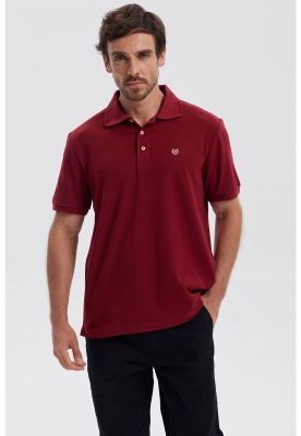Polera Hombre Piqué Básica Lisa Burdeo