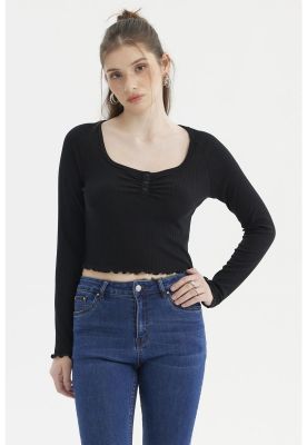 Imagen 1 del producto Polera Mujer Escote Abotonado Negro