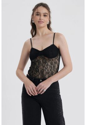 Polera Mujer Body Encaje Negro
