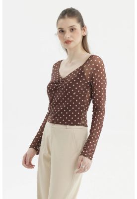 Imagen 2 del producto Polera Mujer Escote Recogido Café Oscuro