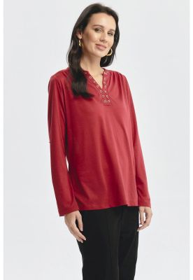 Imagen 2 del producto Polera Mujer Cuello Abotonado Rojo - lll