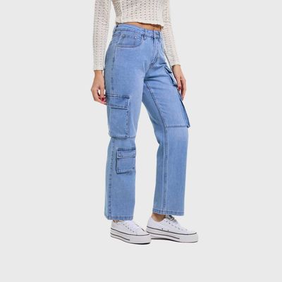 Imagen 2 del producto Jeans Mujer Calce Recto Cargo Azul Claro Fashion's Park